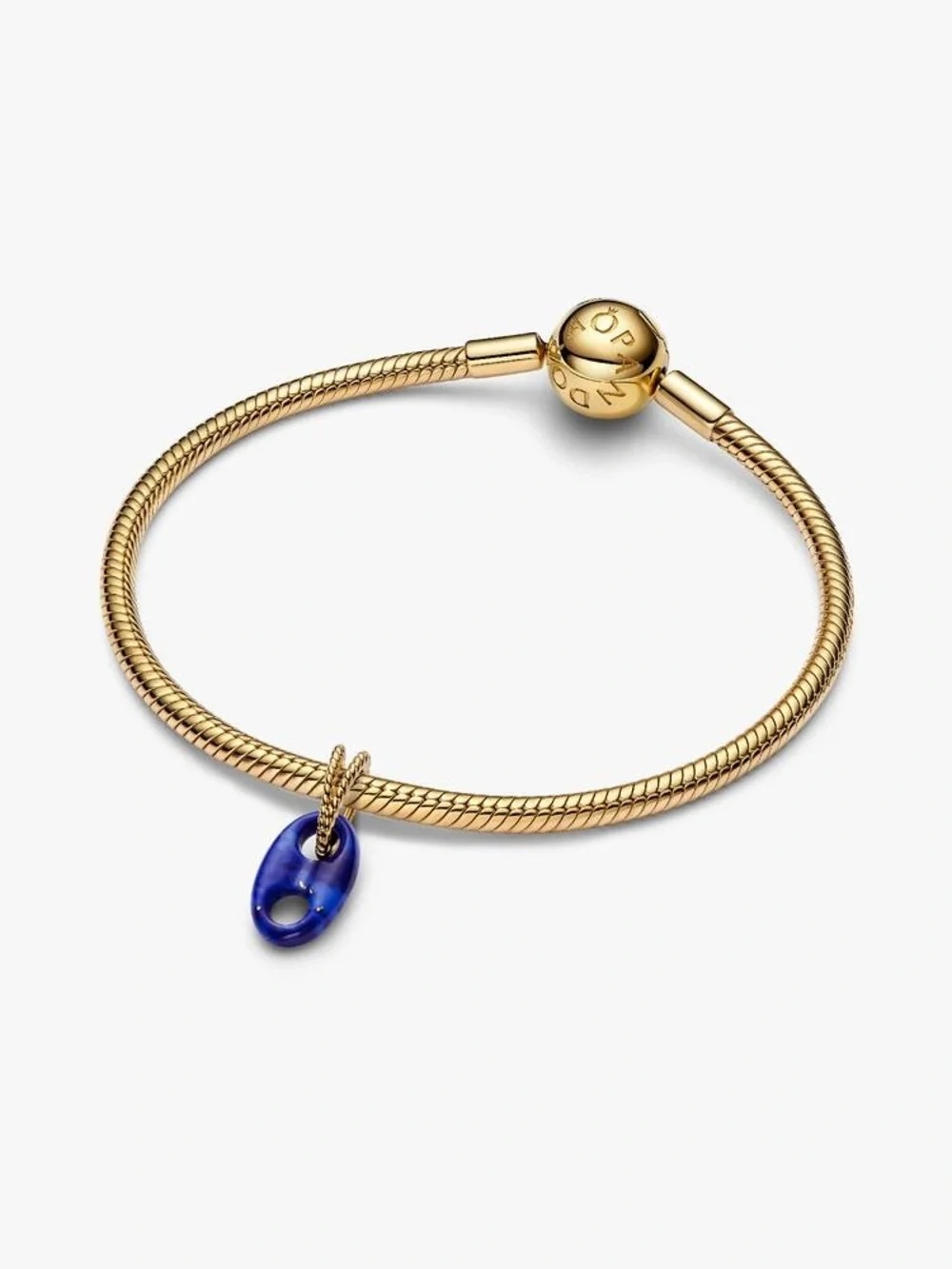 Pandora Gold Bracelet with Blue Glass Drop Charm
